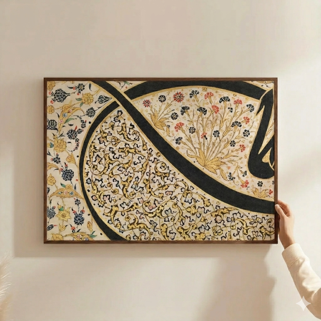 Gold Black Abstract Wall Frame, Ottoman Tughra Islamic Calligraphy, Sultan Suleiman Loop frame
