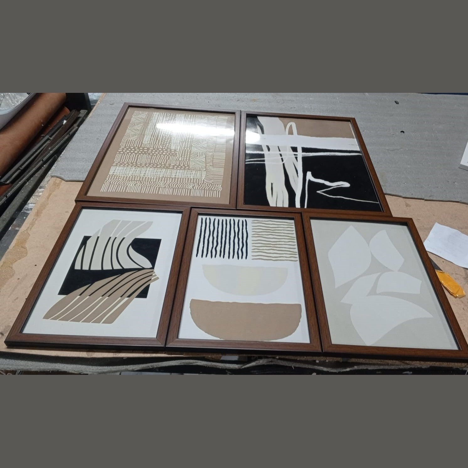 Boho Wall Art Frame Set – Pack of 5 Mid Century Modern Abstract Frames (12x16" 2pc, 8x12" 3pc)